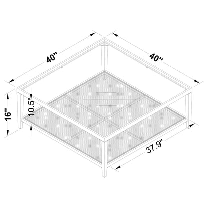Amherst Glass Top Metal with Cane Shelf Coffee Table Black