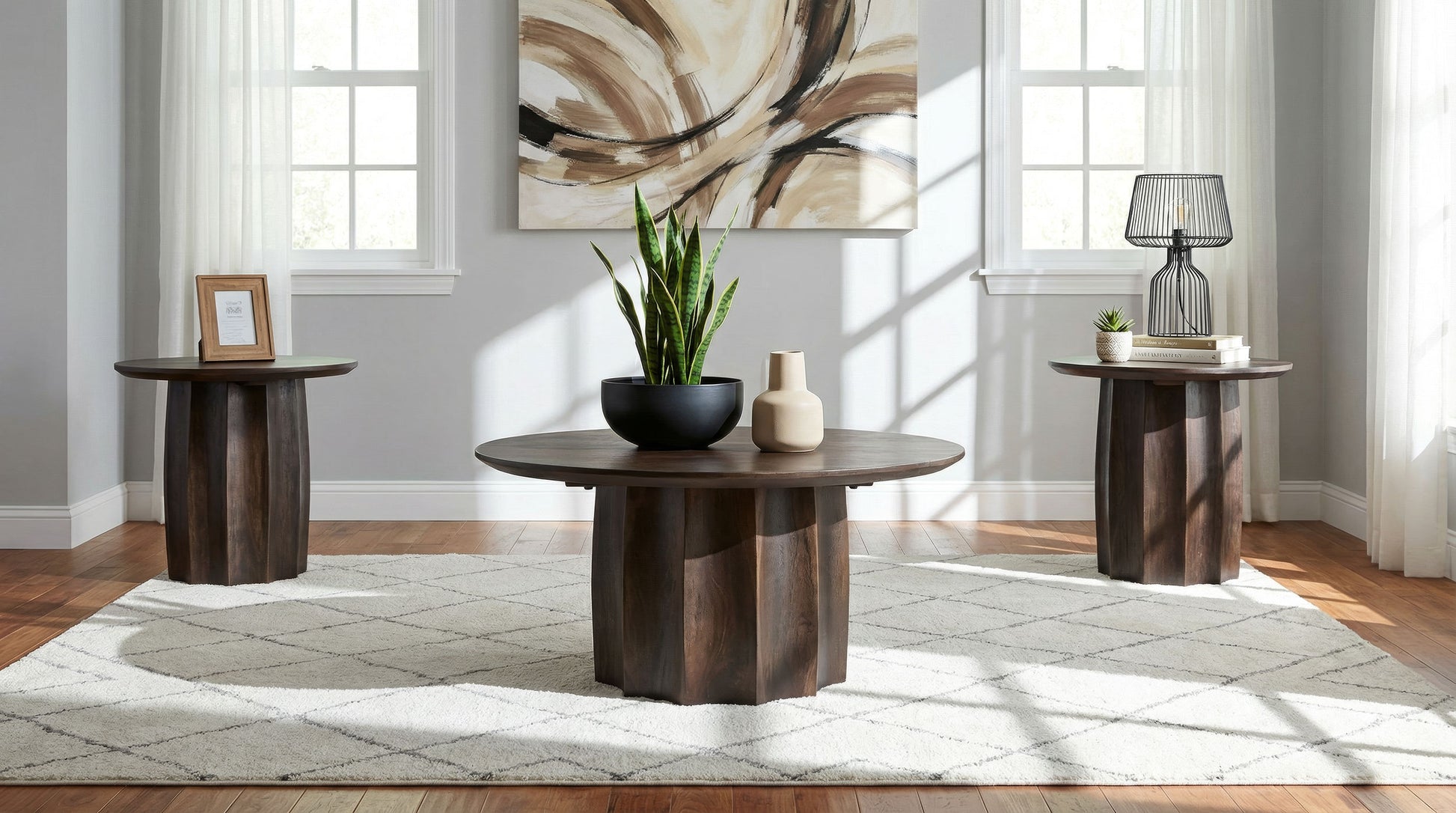 Cayenne 3-piece Solid Mango Wood Coffee Table Set Walnut