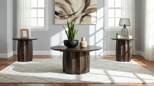 Cayenne 3-piece Solid Mango Wood Coffee Table Set Walnut - The Sleep Loft - Online Mattress Showroom NYC