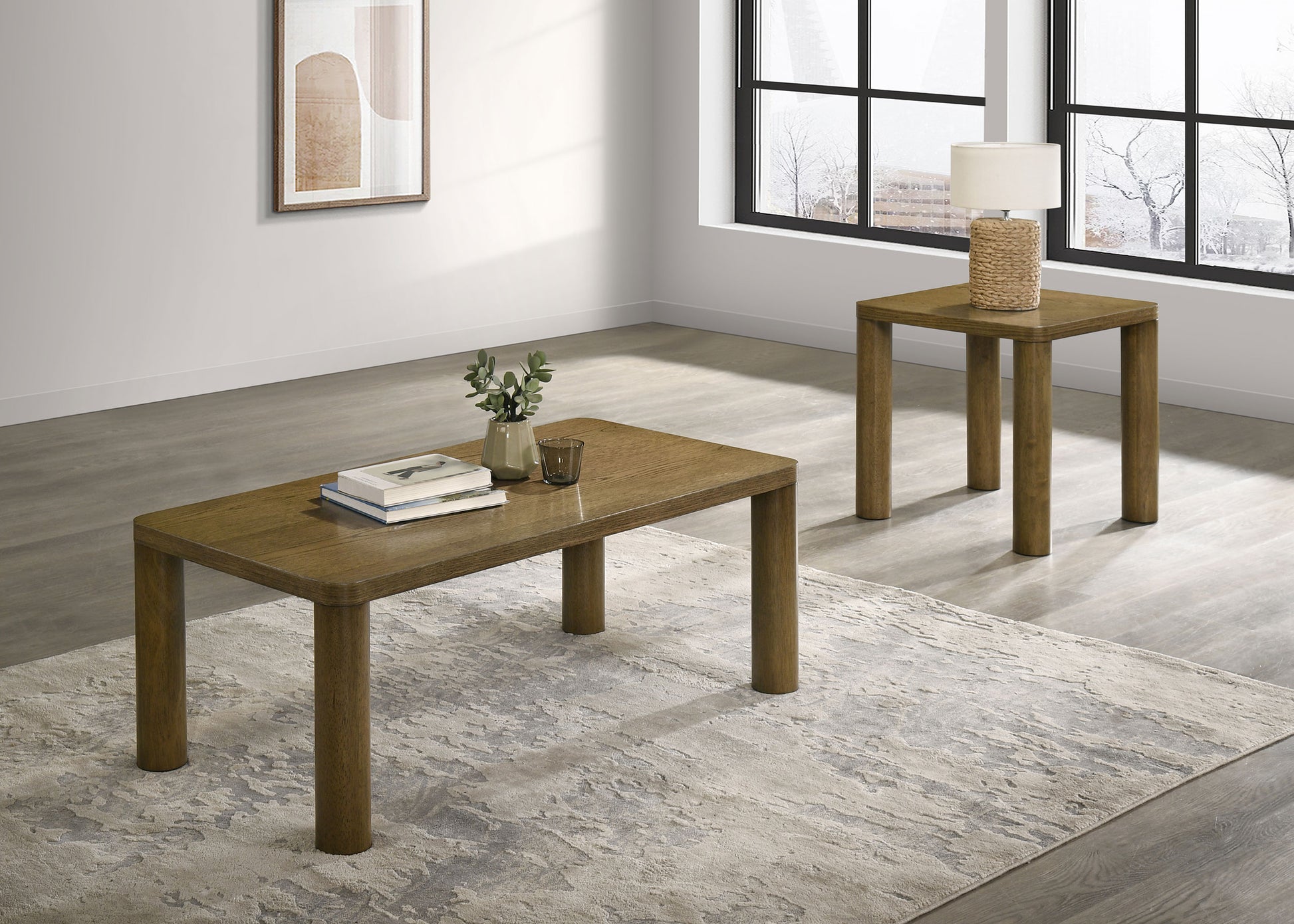Castlewood Engineered Wood Accent Side End Table Brown Oak