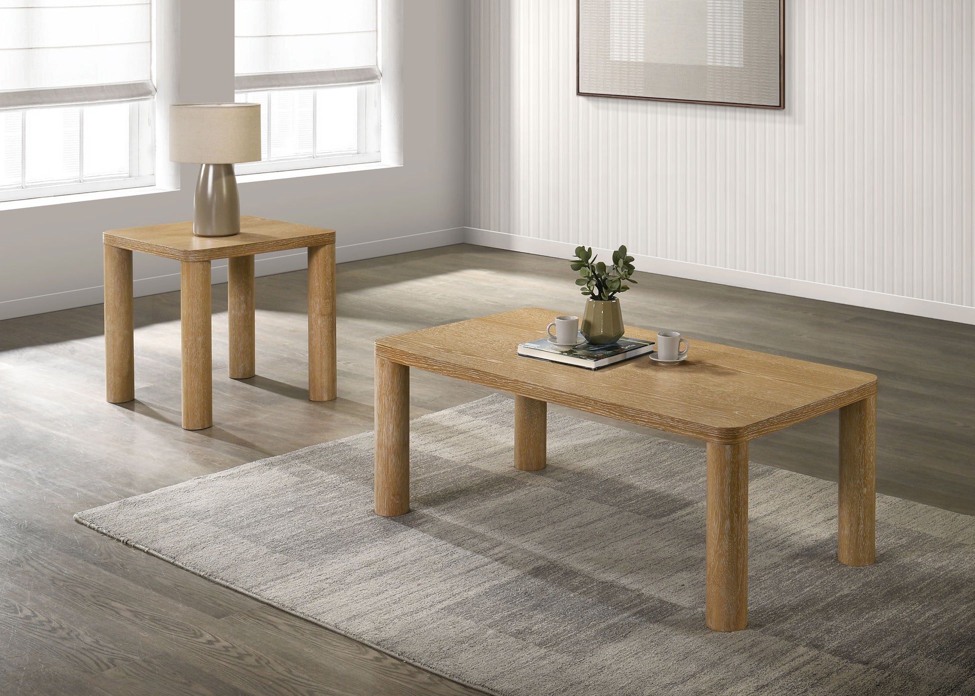 Castlewood 2-piece Cocktail Coffee Table Set Light Oak