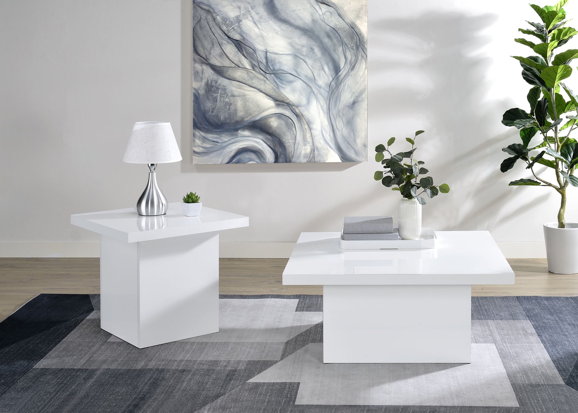Devar Square Engineered Wood Side End Table White High Gloss