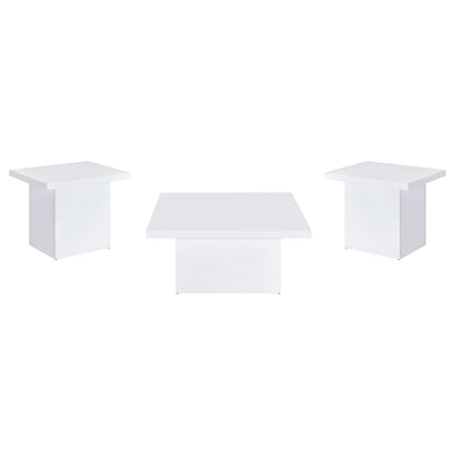 Devar 3-piece Square Coffee End Table Set White High Gloss
