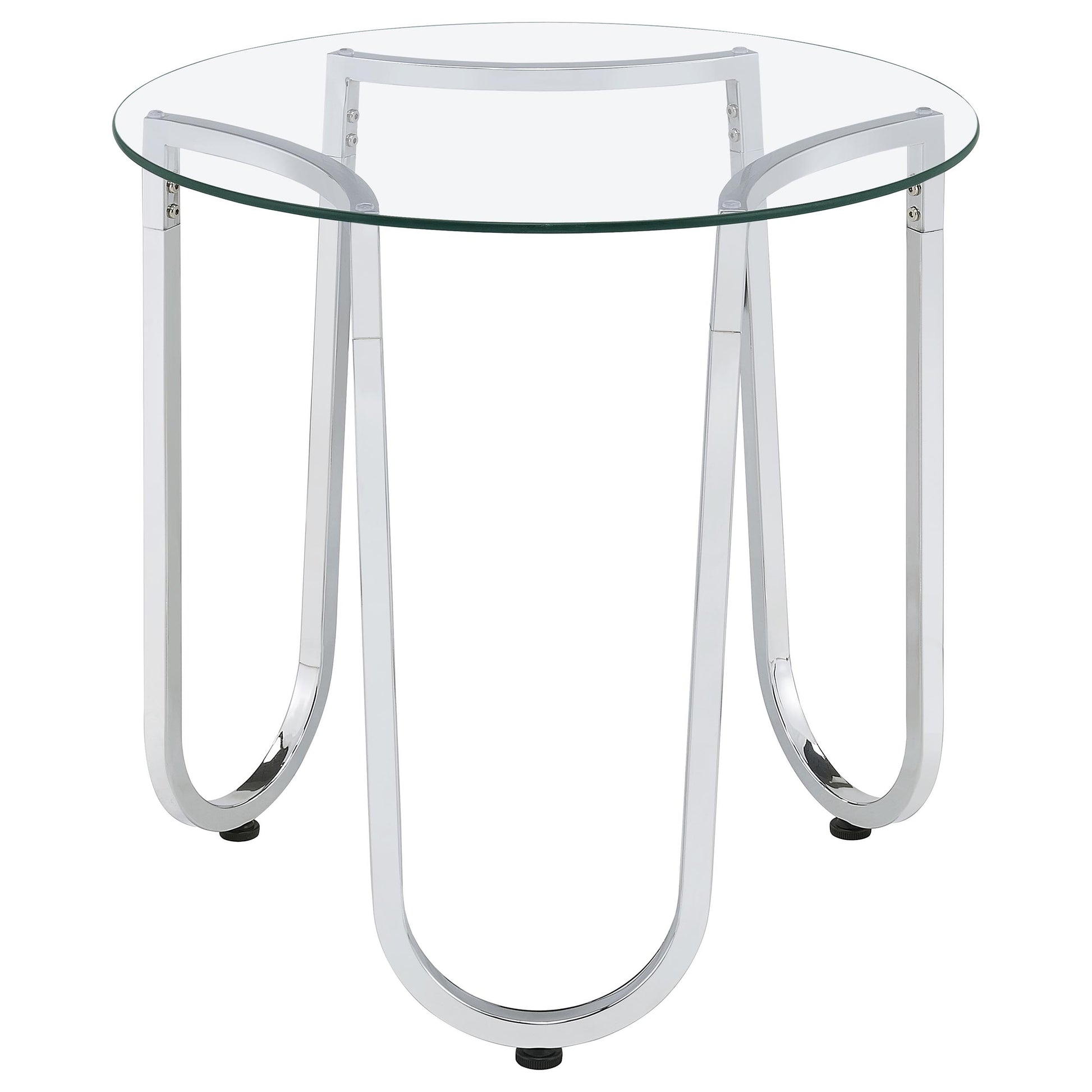 Beller Round Tempered Glass Top End Side Table Chrome