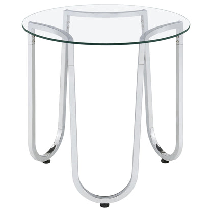 Beller Round Tempered Glass Top End Side Table Chrome