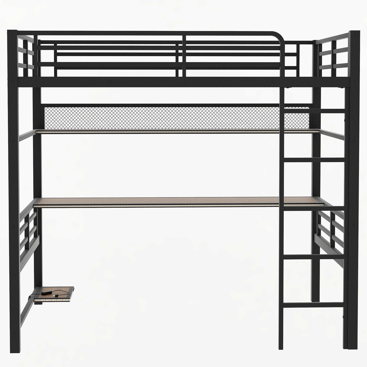 Full Size Loft Bed Frame With Storage Shelf And LED Light - Black - The Sleep Loft - Online Mattress Showroom NYC