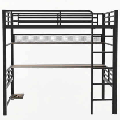 Full Size Loft Bed Frame With Storage Shelf And LED Light - Black - The Sleep Loft - Online Mattress Showroom NYC