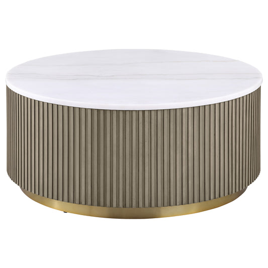 Jason Round White Marble Top Coffee Table Greige - The Sleep Loft - Online Mattress Showroom NYC