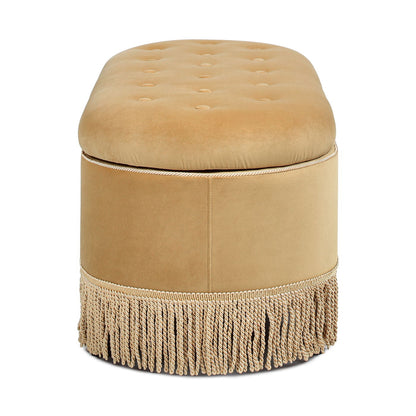 Melinda - Oval Tufted Bullion Fringe Storage Bench - The Sleep Loft - Online Mattress Showroom NYC