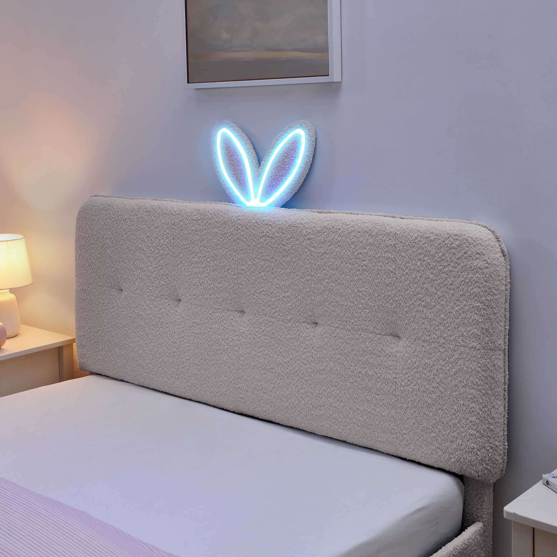 Upholstered Bed With Oversized Rabbit Ear Headboard, LED Lights & 4 Storage Drawers - The Sleep Loft - Online Mattress Showroom NYC