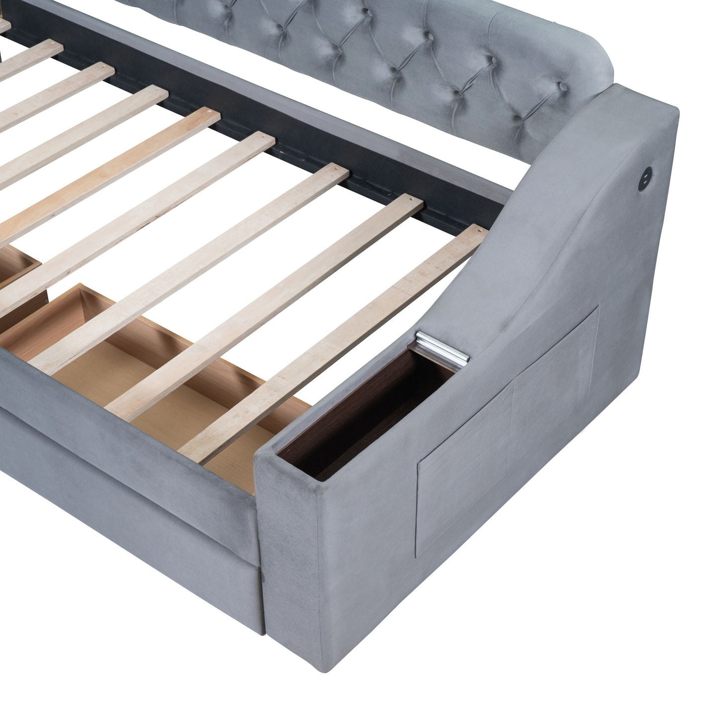 Upholstered Daybed With Storage Armrests And USB Port - The Sleep Loft - Online Mattress Showroom NYC