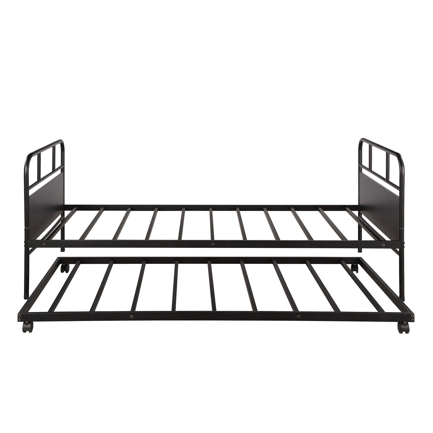 Twin Size Daybed Platform Bed Frame With Trundle Built In Casters - Black - The Sleep Loft - Online Mattress Showroom NYC