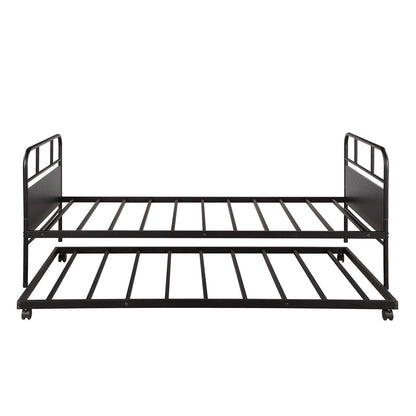 Twin Size Daybed Platform Bed Frame With Trundle Built In Casters - Black - The Sleep Loft - Online Mattress Showroom NYC