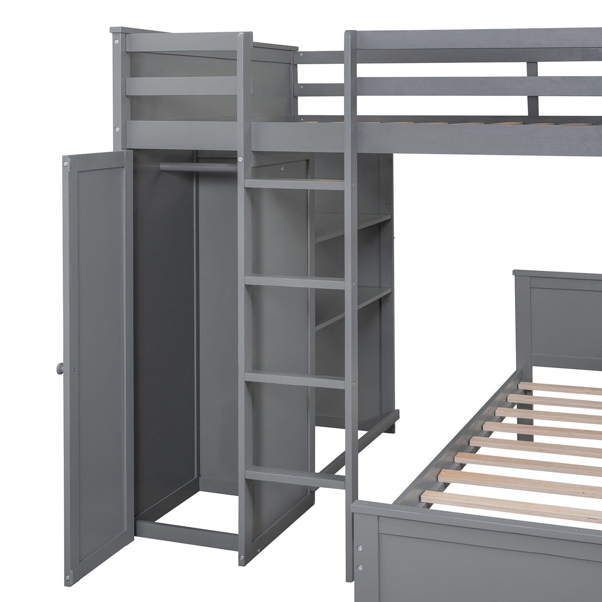 Loft Bed With A Twin Size Standalone Bed, Shelves, Desk, And Wardrobe - The Sleep Loft - Online Mattress Showroom NYC