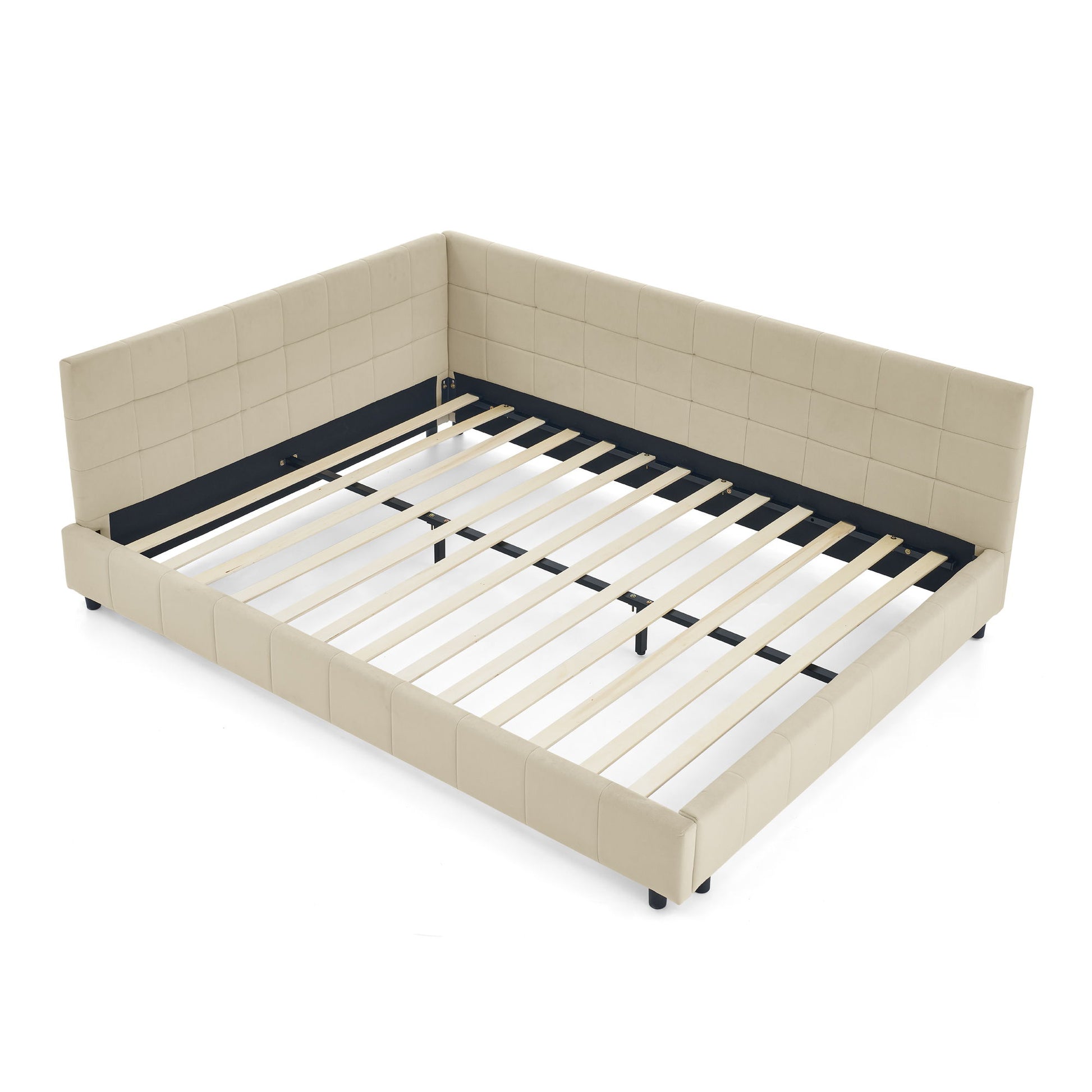 Mid-Century Storage Upholstered Tufted Bed Frame With Backrest And Armrests - The Sleep Loft - Online Mattress Showroom NYC