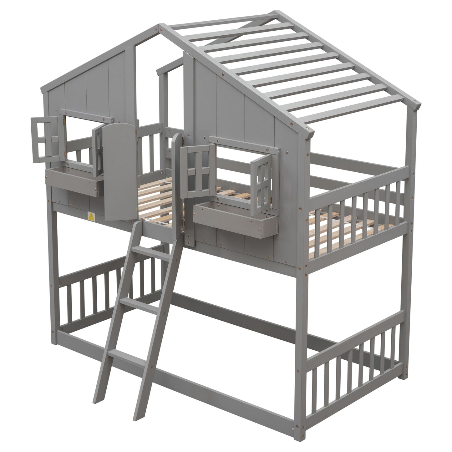 House Bunk Bed With Roof, Window, Window Box, Door, With Safety Guardrails And Ladder - The Sleep Loft - Online Mattress Showroom NYC