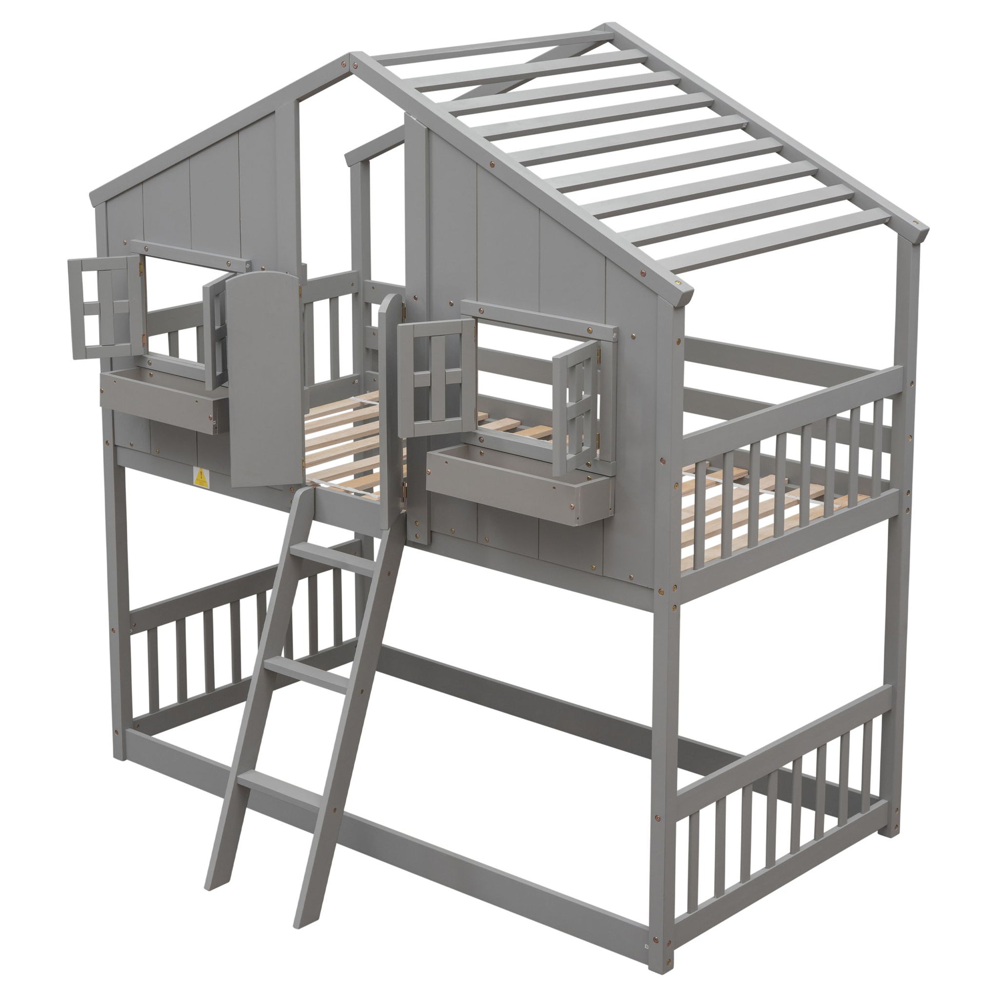 House Bunk Bed With Roof, Window, Window Box, Door, With Safety Guardrails And Ladder - The Sleep Loft - Online Mattress Showroom NYC