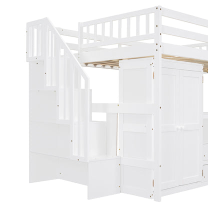Loft Bed With Stairs, Bookshelf, Drawers, Desk & Wardrobe, Space Saving Multifunctional Furniture - The Sleep Loft - Online Mattress Showroom NYC
