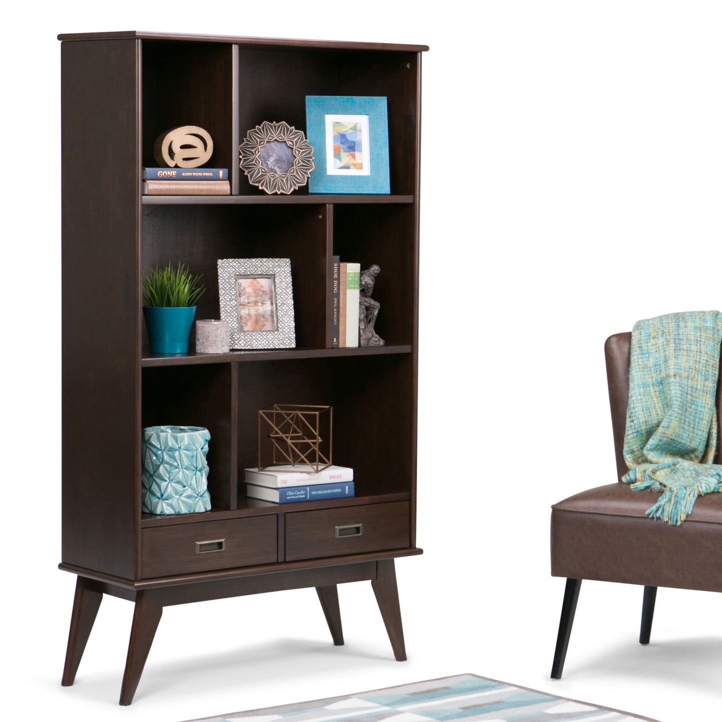 Draper - Mid Century Wide Bookcase And Storage Unit - The Sleep Loft - Online Mattress Showroom NYC