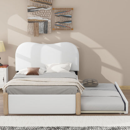 Upholstered Platform Bed With Wood Supporting Feet And Trundle - The Sleep Loft - Online Mattress Showroom NYC