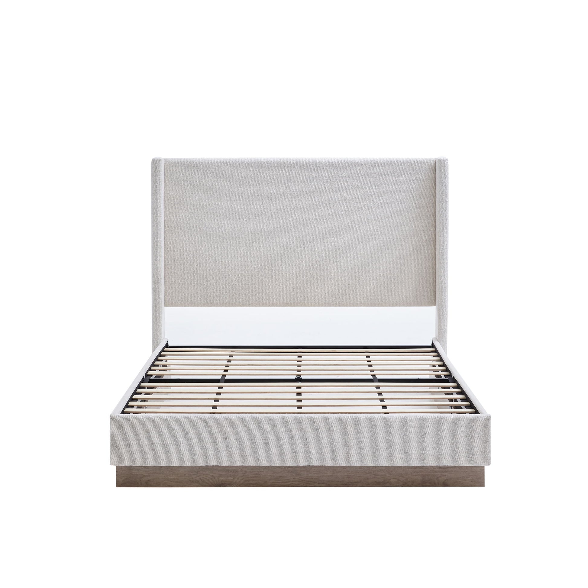 Hosford - Minimalist Upholstered Wingback Bed With Wood Base Platform - The Sleep Loft - Online Mattress Showroom NYC