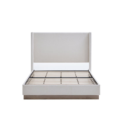Hosford - Minimalist Upholstered Wingback Bed With Wood Base Platform - The Sleep Loft - Online Mattress Showroom NYC