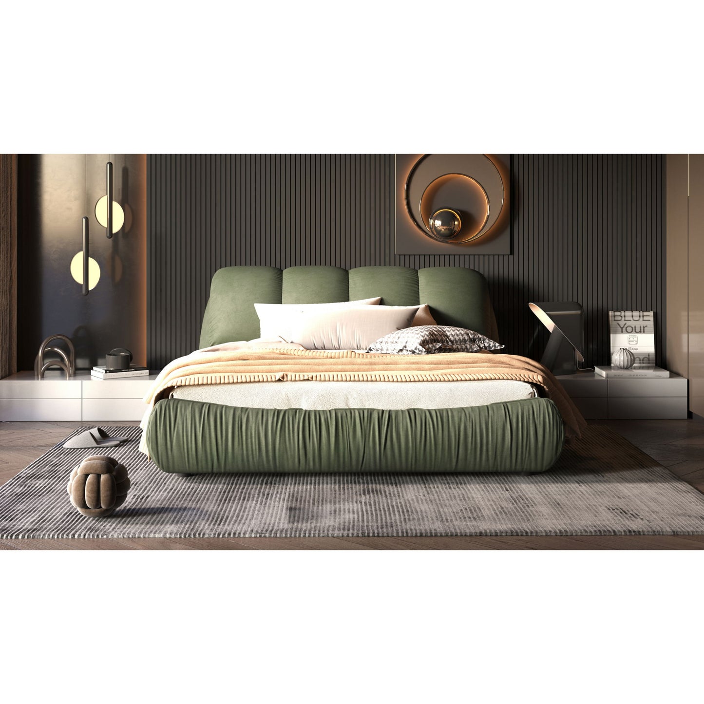 Luxury Upholstered Platform Bed With Oversized Padded Backrest And Solid Wood Frame - The Sleep Loft - Online Mattress Showroom NYC