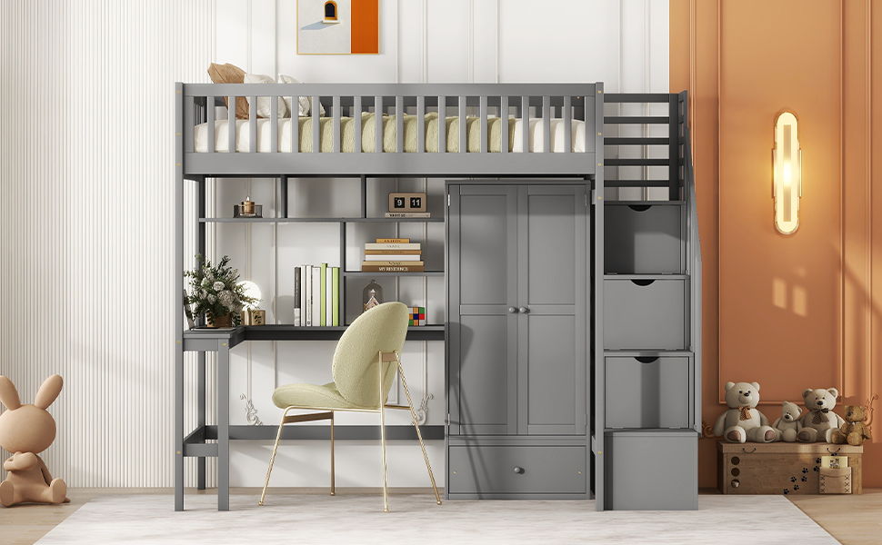 Loft Bed With Bookshelf, Drawers, Desk, And Wardrobe - The Sleep Loft - Online Mattress Showroom NYC