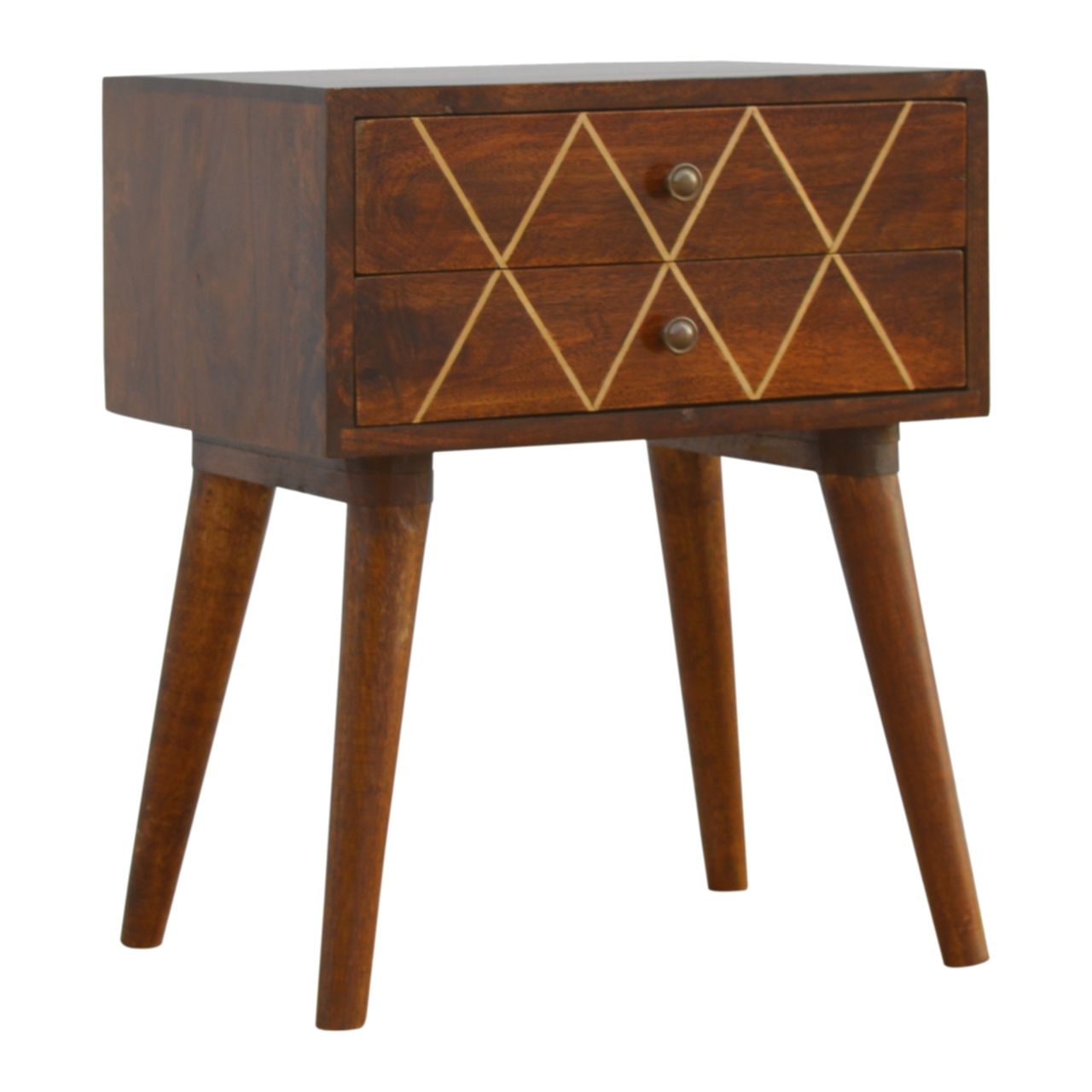 Inlay Geo Brass Bedside Table - Chestnut - The Sleep Loft - Online Mattress Showroom NYC