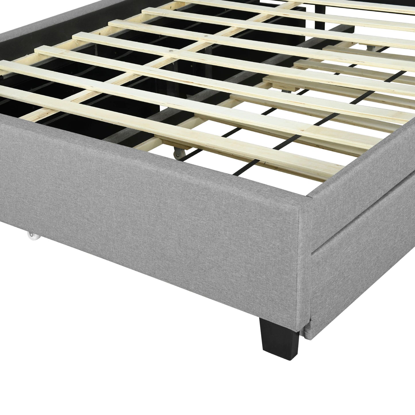 Upholstered Platform Bed With Storage Headboard, Trundle & 2 Drawers And A Set Of Sockets & USB Ports - The Sleep Loft - Online Mattress Showroom NYC