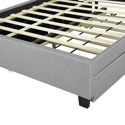 Upholstered Platform Bed With Storage Headboard, Trundle & 2 Drawers And A Set Of Sockets & USB Ports - The Sleep Loft - Online Mattress Showroom NYC