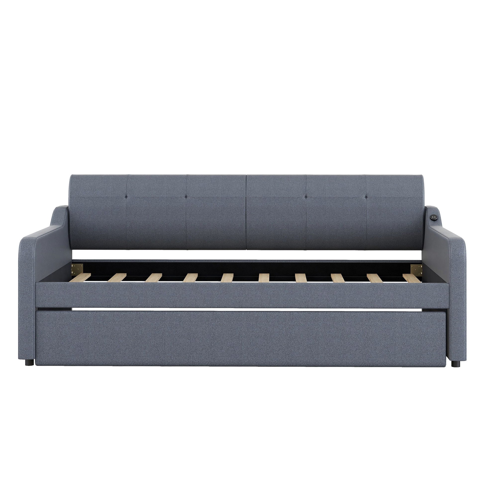 Upholstered Daybed With Trundle And USB Charging - The Sleep Loft - Online Mattress Showroom NYC