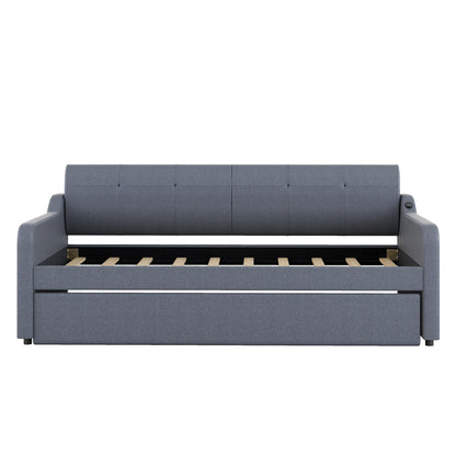 Upholstered Daybed With Trundle And USB Charging - The Sleep Loft - Online Mattress Showroom NYC