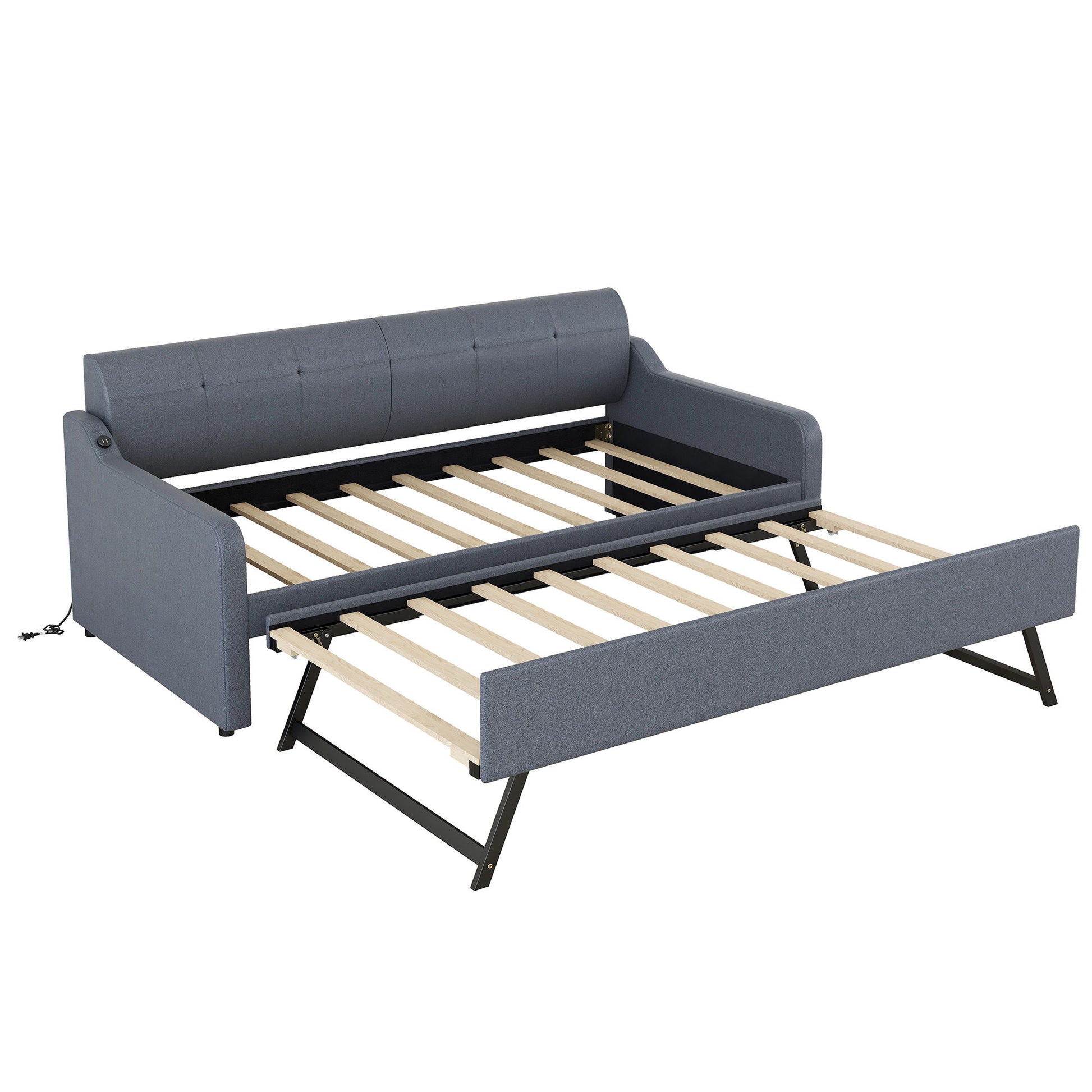 Upholstered Daybed With Trundle And USB Charging - The Sleep Loft - Online Mattress Showroom NYC