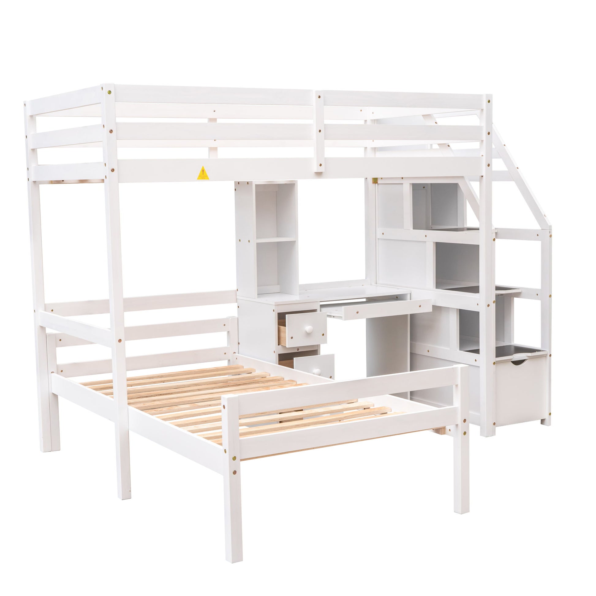 Loft Bed With Stand Alone Bed, Storage Staircase, Desk, Shelves, And Drawers - The Sleep Loft - Online Mattress Showroom NYC