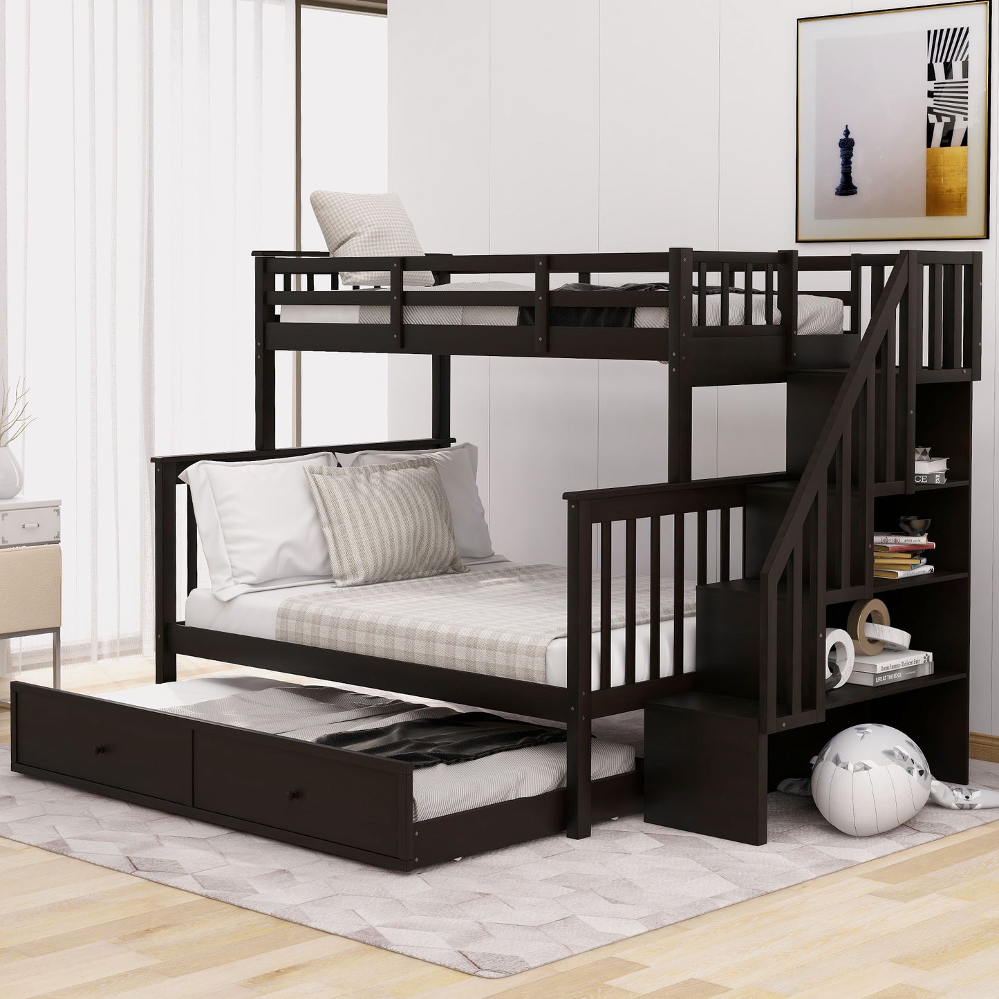 Bunk Bed With Twin Size Trundle, Storage And Guard Rail For Bedroom - The Sleep Loft - Online Mattress Showroom NYC
