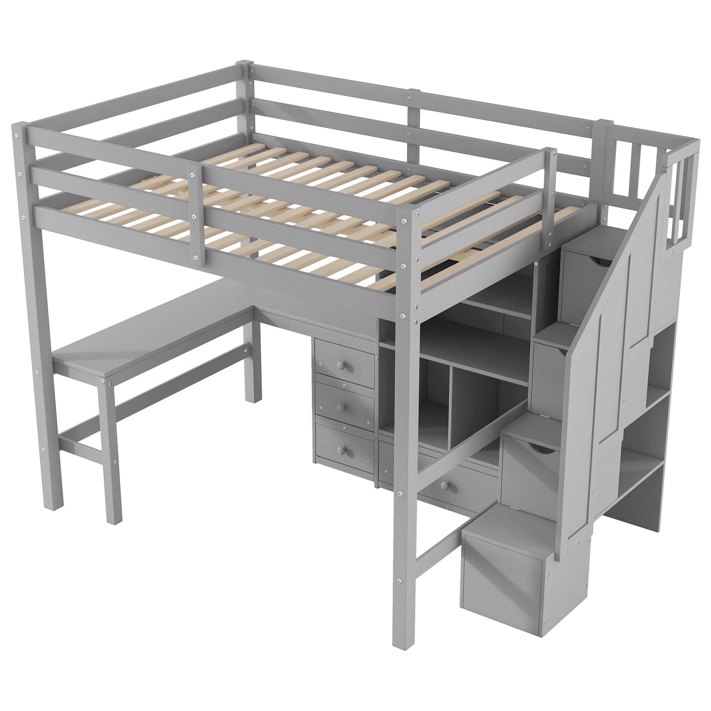Loft Bed & L Shaped Desk, Drawers, Cabinet, And Storage Staircase - The Sleep Loft - Online Mattress Showroom NYC