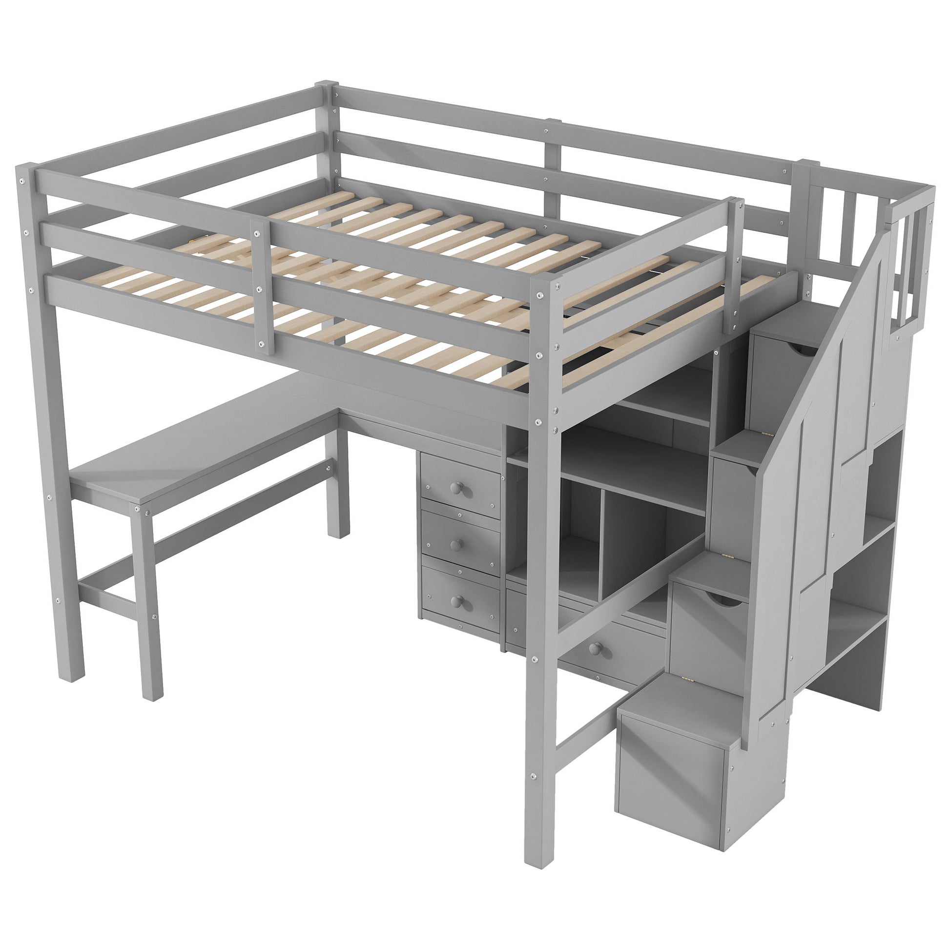 Loft Bed & L Shaped Desk, Drawers, Cabinet, And Storage Staircase - The Sleep Loft - Online Mattress Showroom NYC
