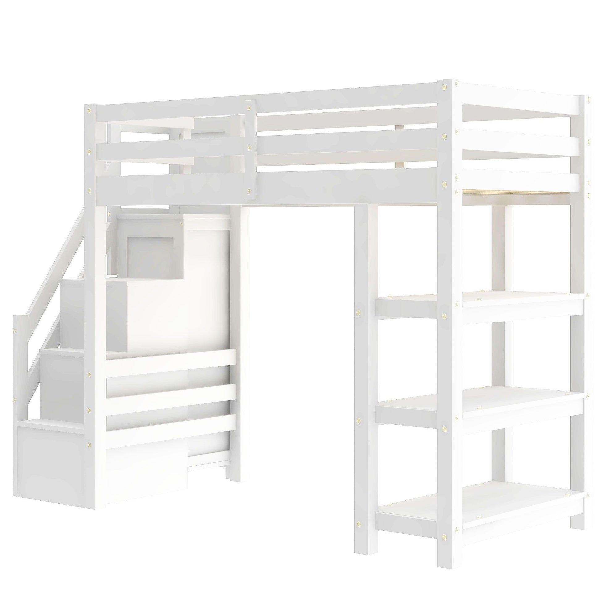 Loft Bed With 4 Layer Shelves, Storage Staircase, Small Wardrobe And LED Light - The Sleep Loft - Online Mattress Showroom NYC