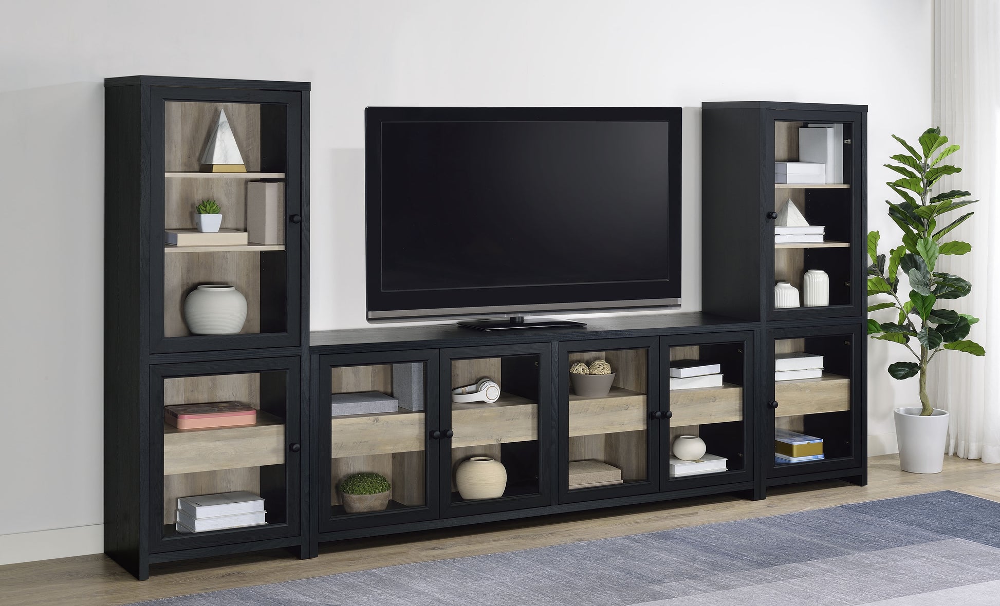 Denison 79-inch 4-door TV Stand Media Console Black