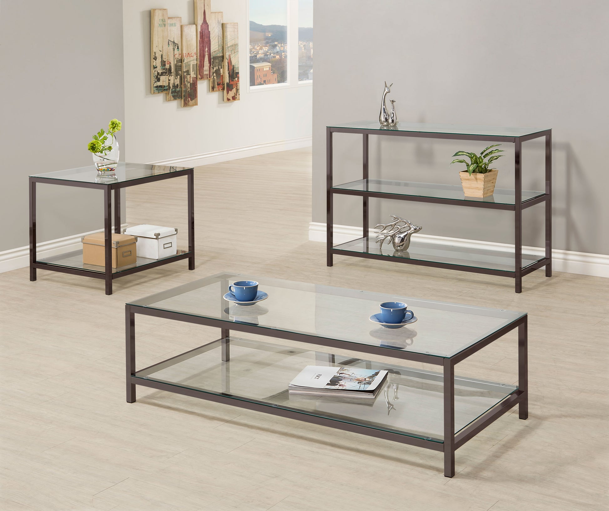 Trini 1-shelf Glass Top Side End Table Black Nickel
