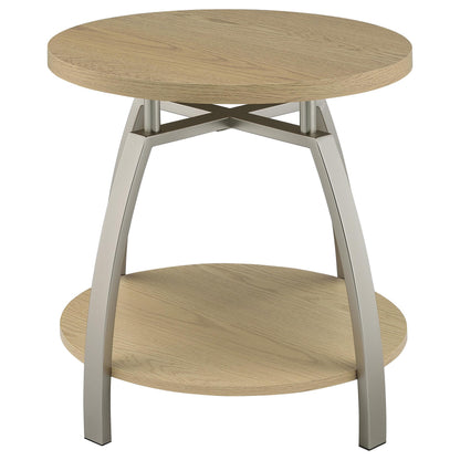 Dacre Round Engineered Wood Top Side End Table Greige