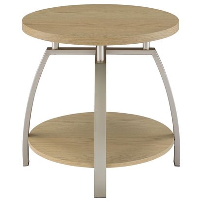 Dacre Round Engineered Wood Top Side End Table Greige