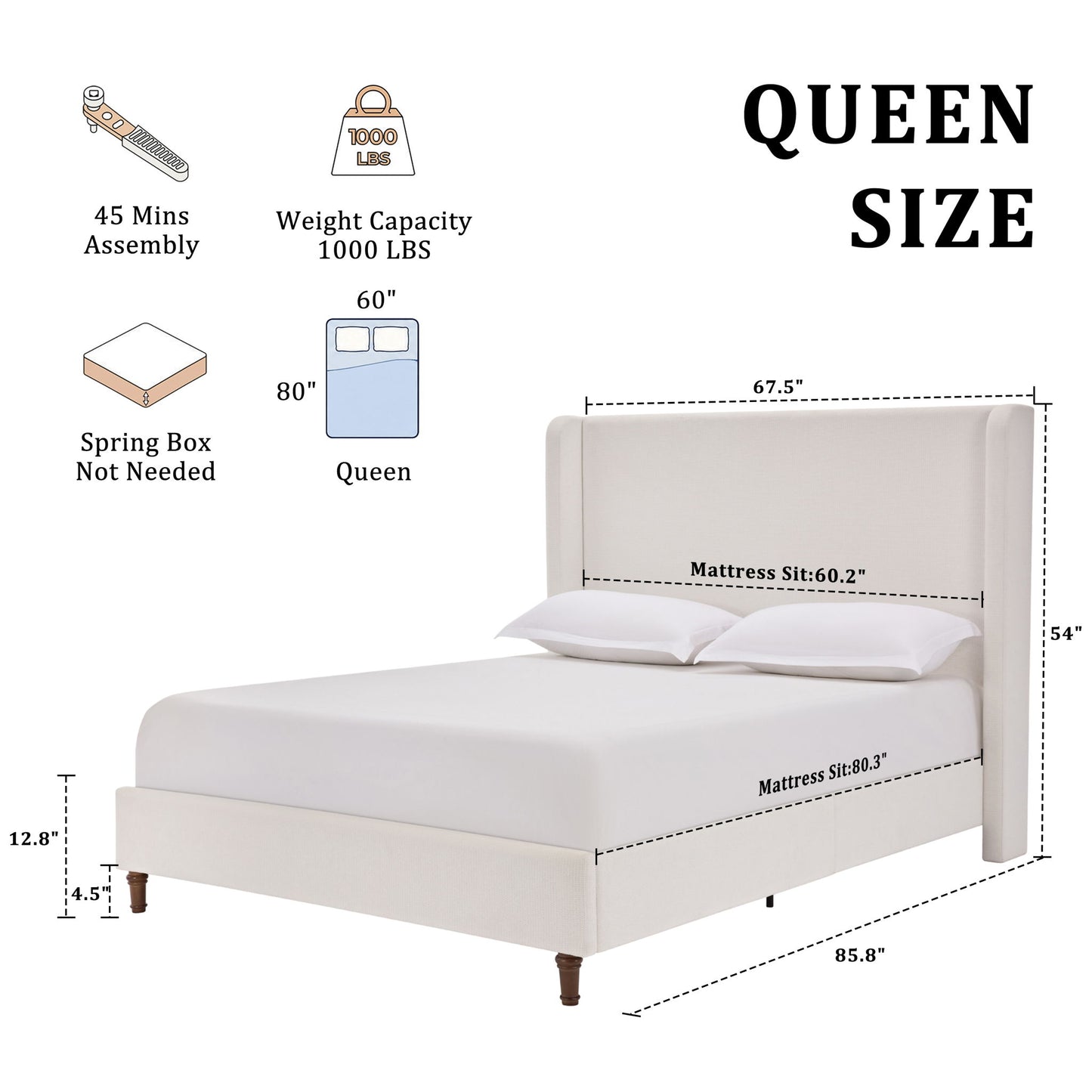 Harper - Tall Headboard Upholstered Bed / High Headboard / Elegant Simplicity / No Box Spring Needed