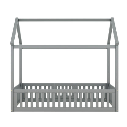 Wood House Bed With Fence And Door - The Sleep Loft - Online Mattress Showroom NYC