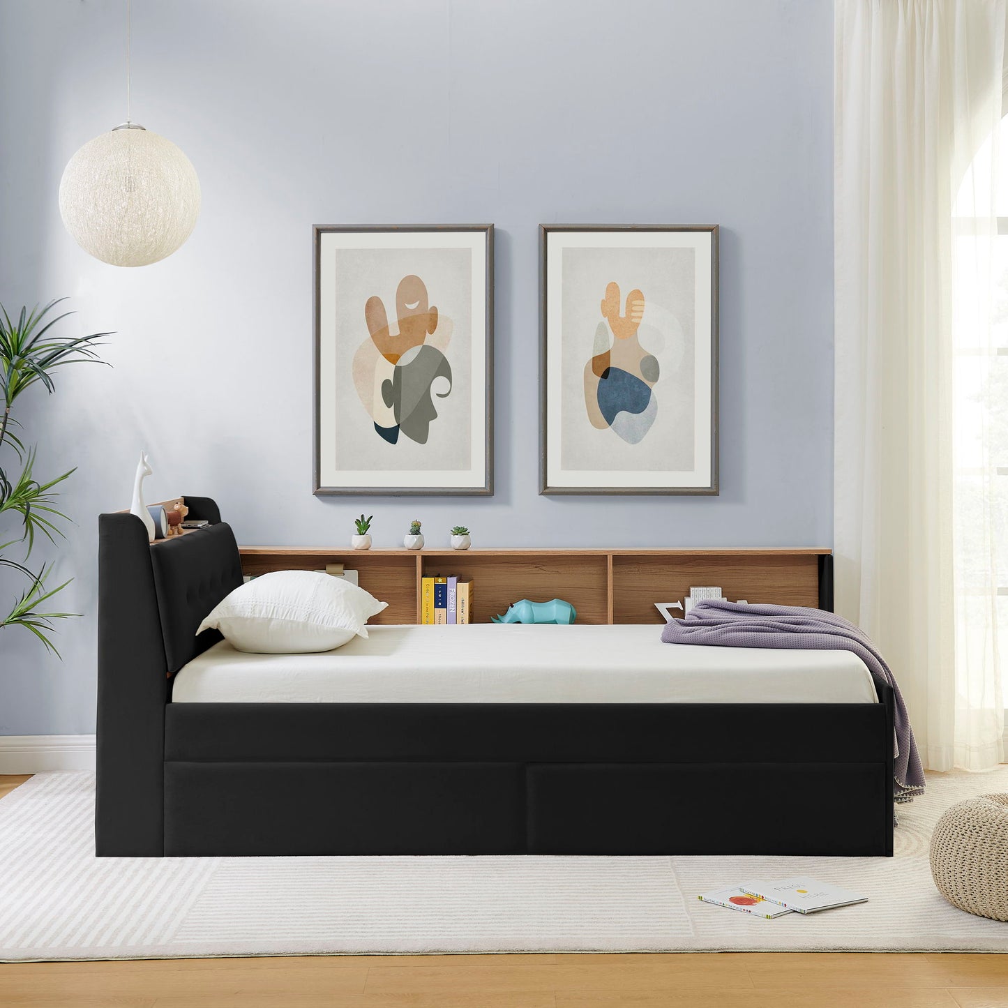 Upholstered Daybed With Storage Headboard, Wireless Charging, LED Lights - The Sleep Loft - Online Mattress Showroom NYC