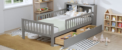 Bed With Headboard Storage Rack, 2 Under Bed Drawers, 3 Side Guardrails For Safety - The Sleep Loft - Online Mattress Showroom NYC