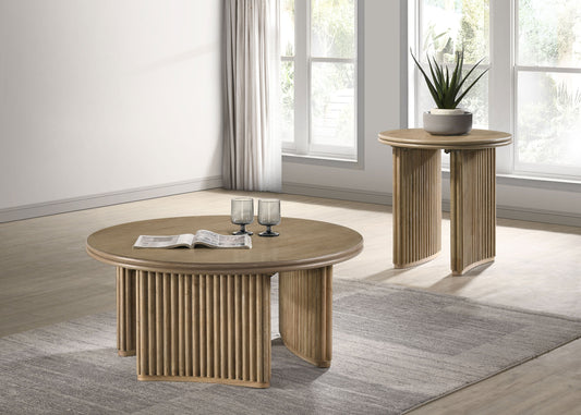 Adina 2-piece Round Coffee Table Set Distressed Light Brown - The Sleep Loft - Online Mattress Showroom NYC
