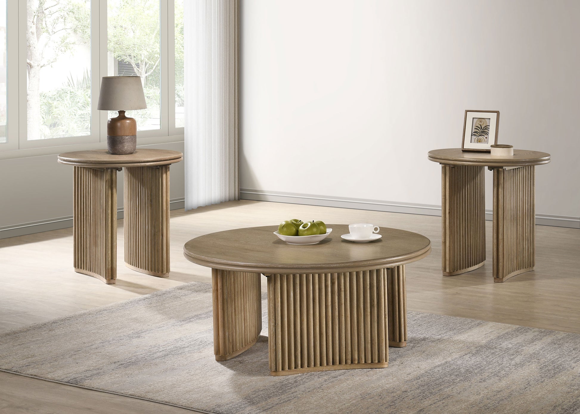 Adina 3-piece Round Coffee Table Set Distressed Light Brown