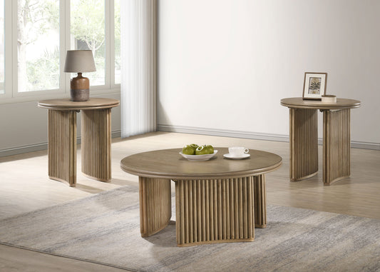 Adina 3-piece Round Coffee Table Set Distressed Light Brown - The Sleep Loft - Online Mattress Showroom NYC